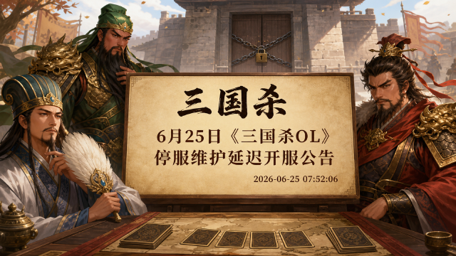 6月25日《三国杀OL》停服维护延迟开服公告