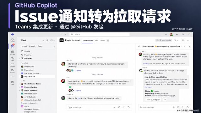 GitHub Copilot 更新 Teams 集成：通过 @GitHub 将 Issue 通知转为拉取请求
