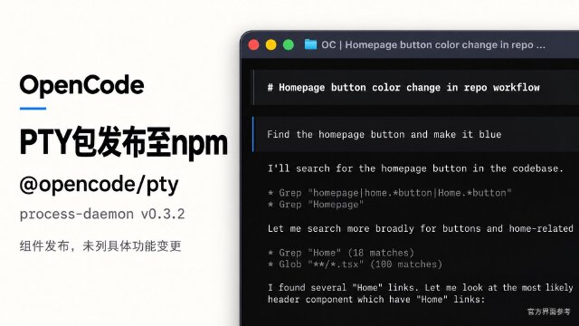 OpenCode 发布 process-daemon v0.3.2：npm 包 @opencode/pty 更新至 0.3.2