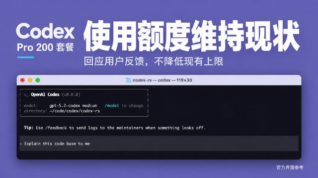 Codex Pro 200 不降额：200 美元套餐维持现有使用上限
