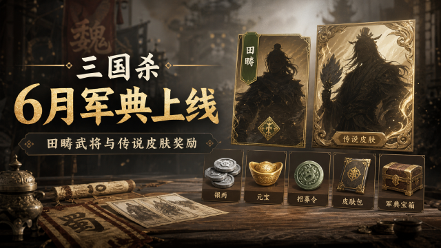 三国杀：6.1-6.30田畴皮肤上新 典藏军典额外送田畴武将！